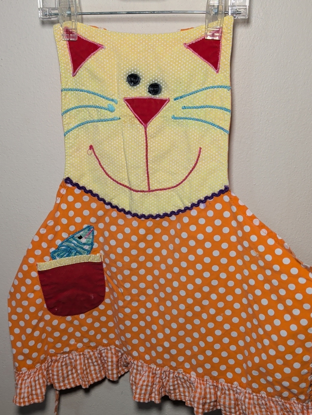 Cupcakes and Cartwheels Little Girls Kitty Cat Apron Yellow Orange Polka Dot